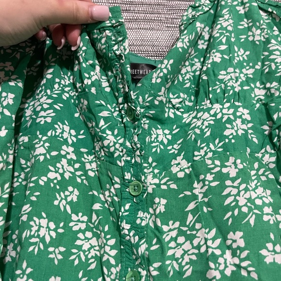 Green/White Floral Print Mini Dress - Picture 5 of 8